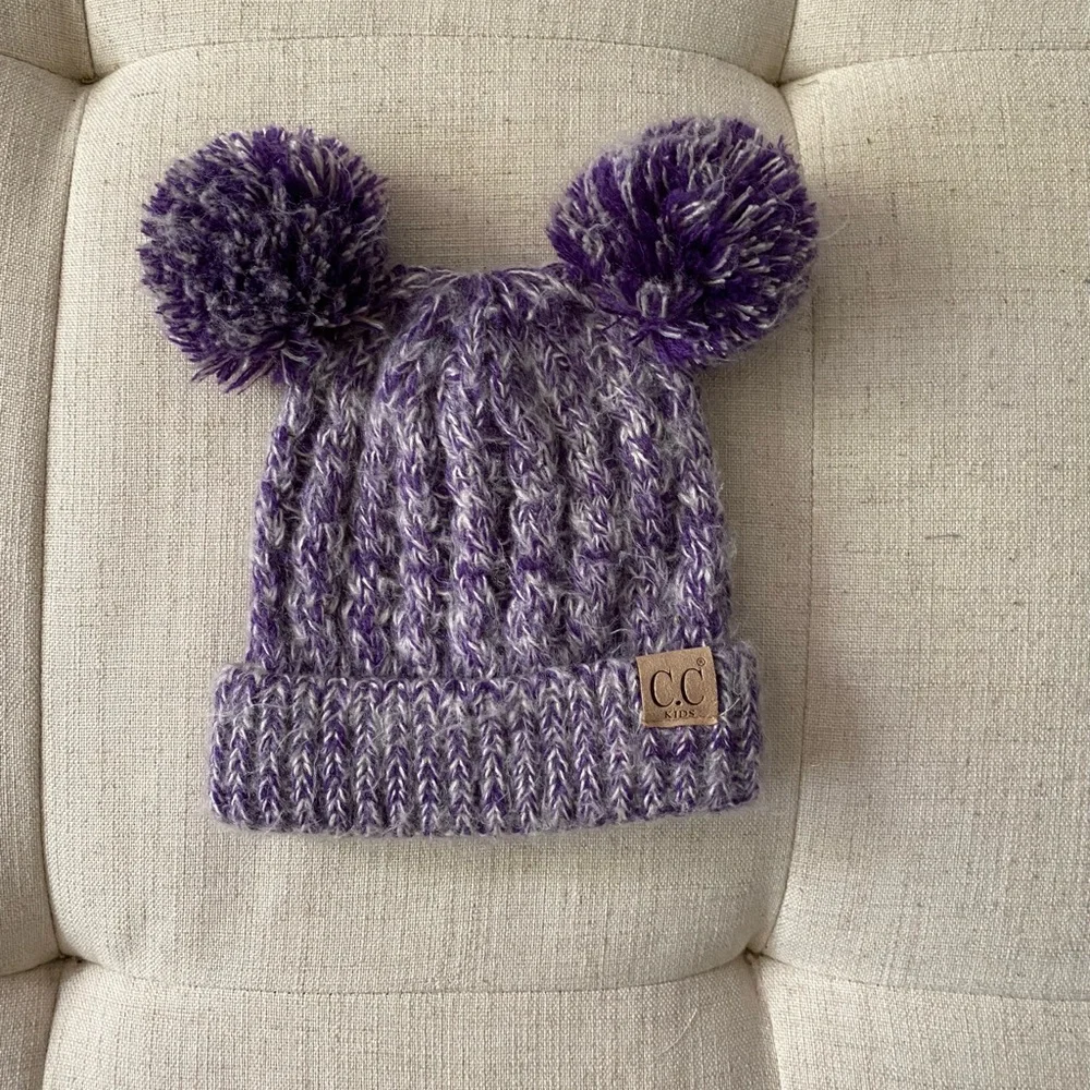 CC Toddler Double Pom Purple “Toboggan” Hat